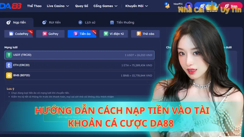 Hướng dẫn cách nạp tiền vào tài khoản cá cược Da88 